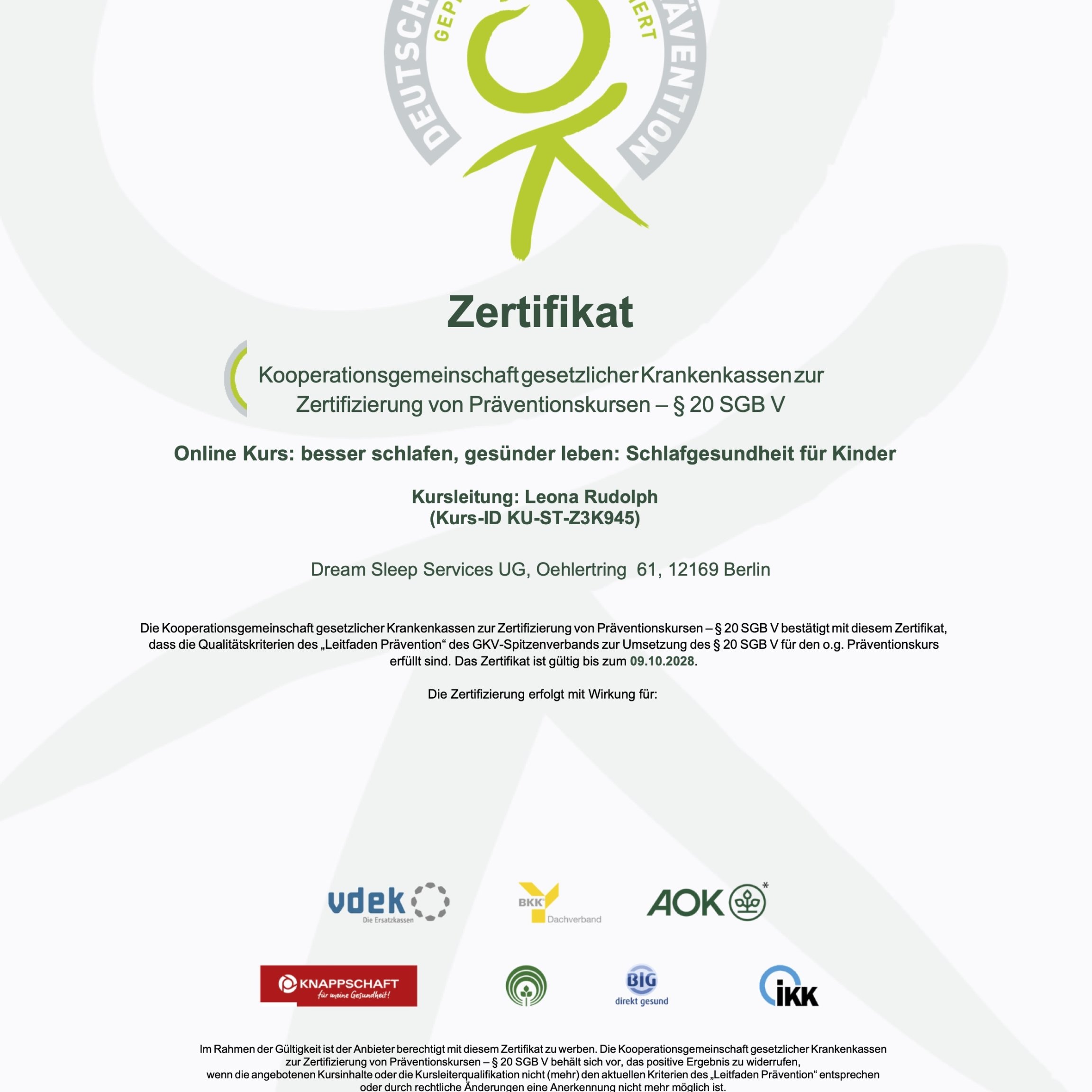 Zertifikat Präventionskurs