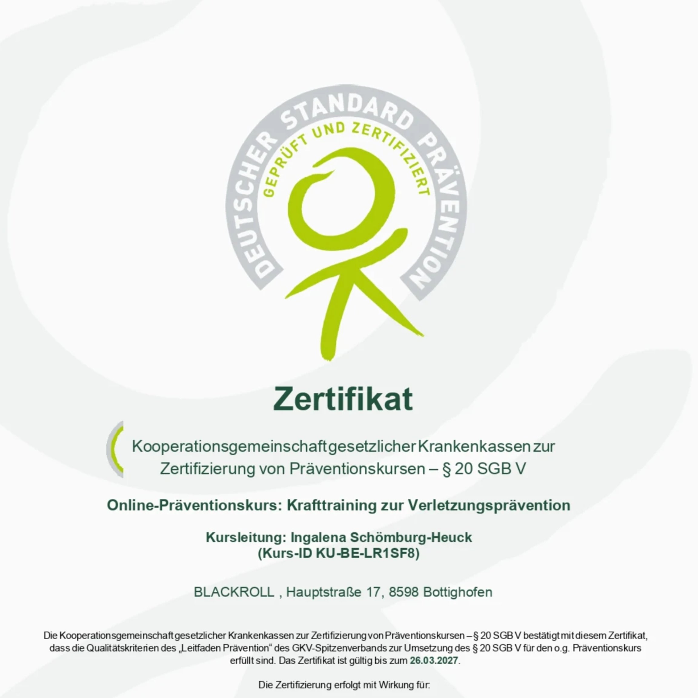 Prevention Course Certificate
