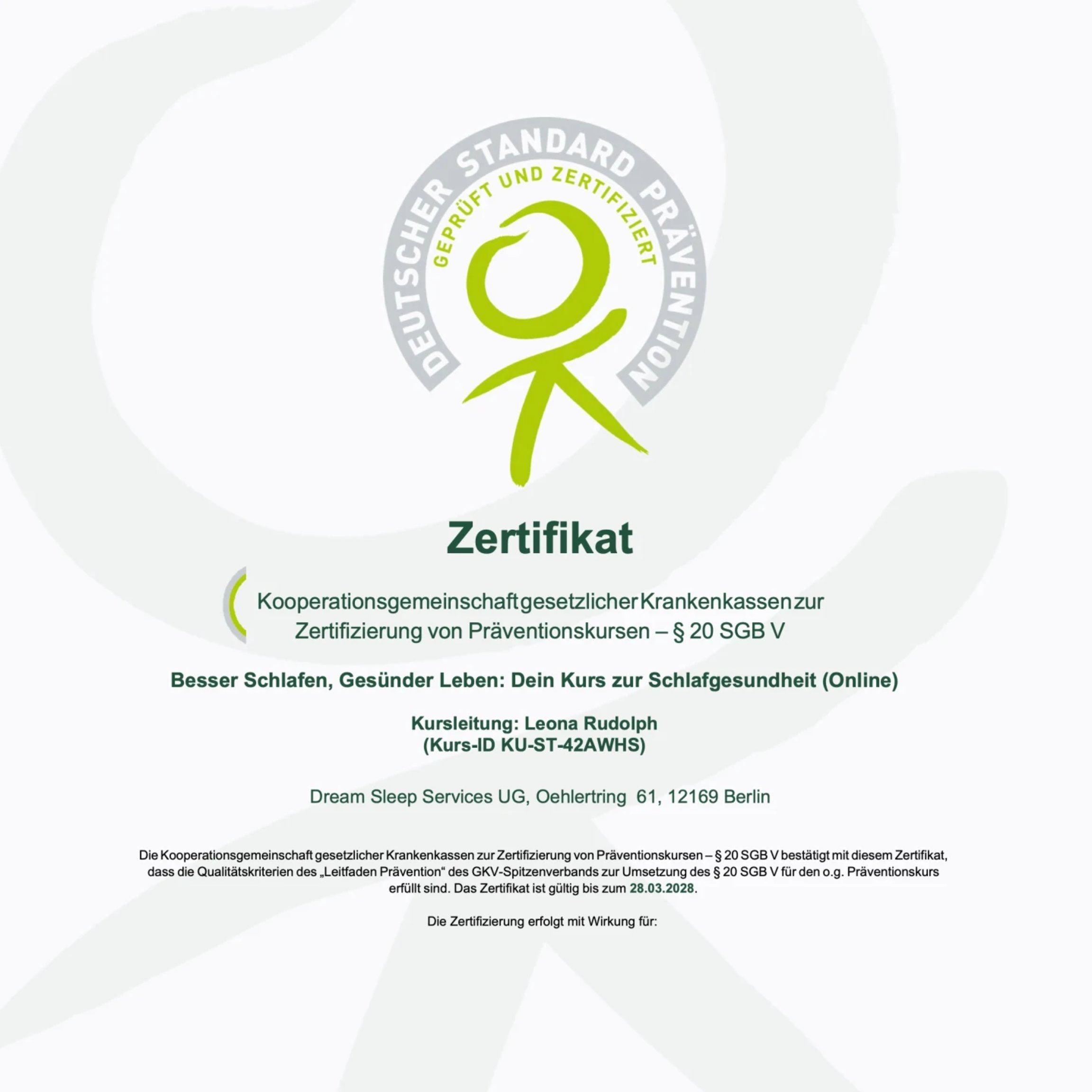 Zertifikat Präventionskurs