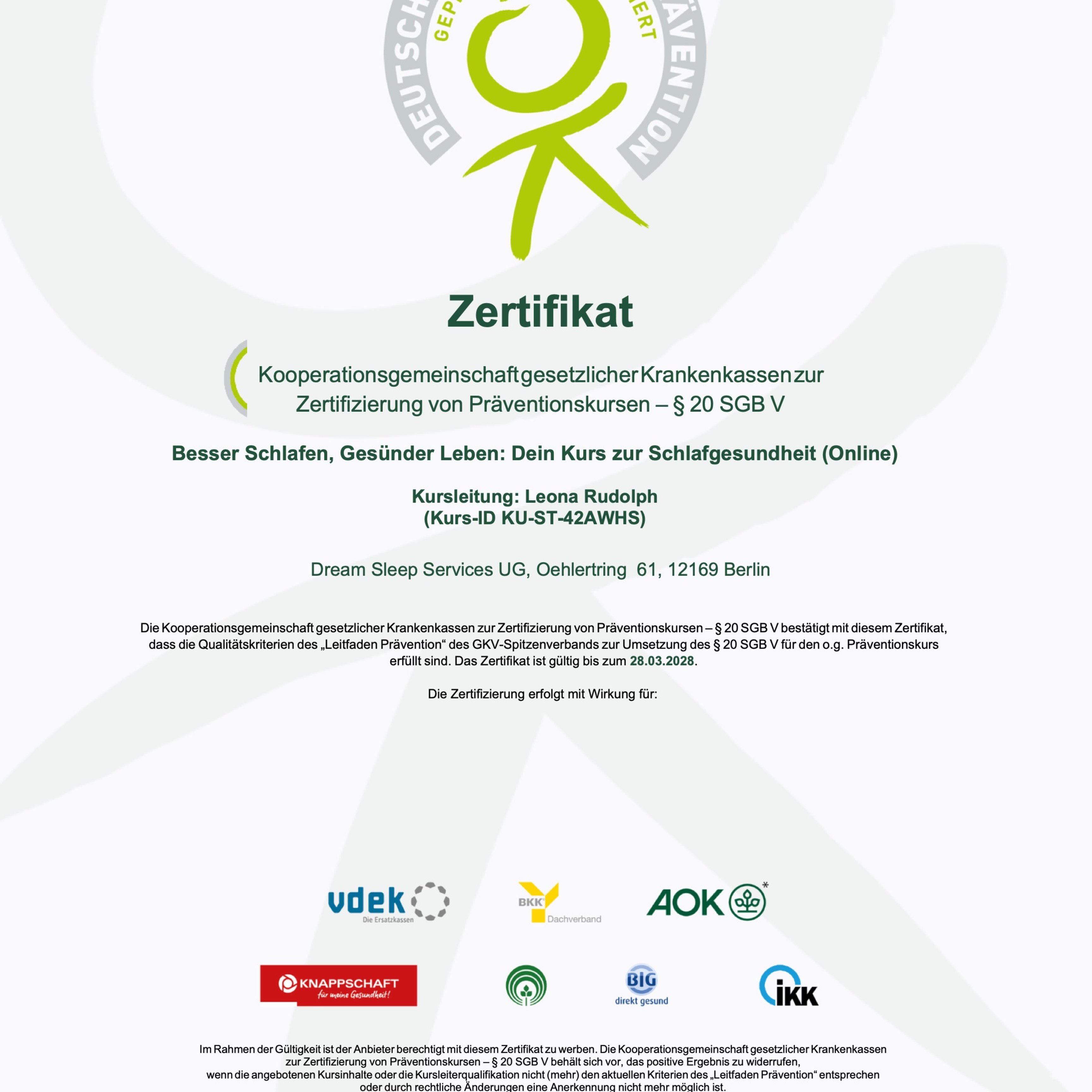 Prevention Course Certificate