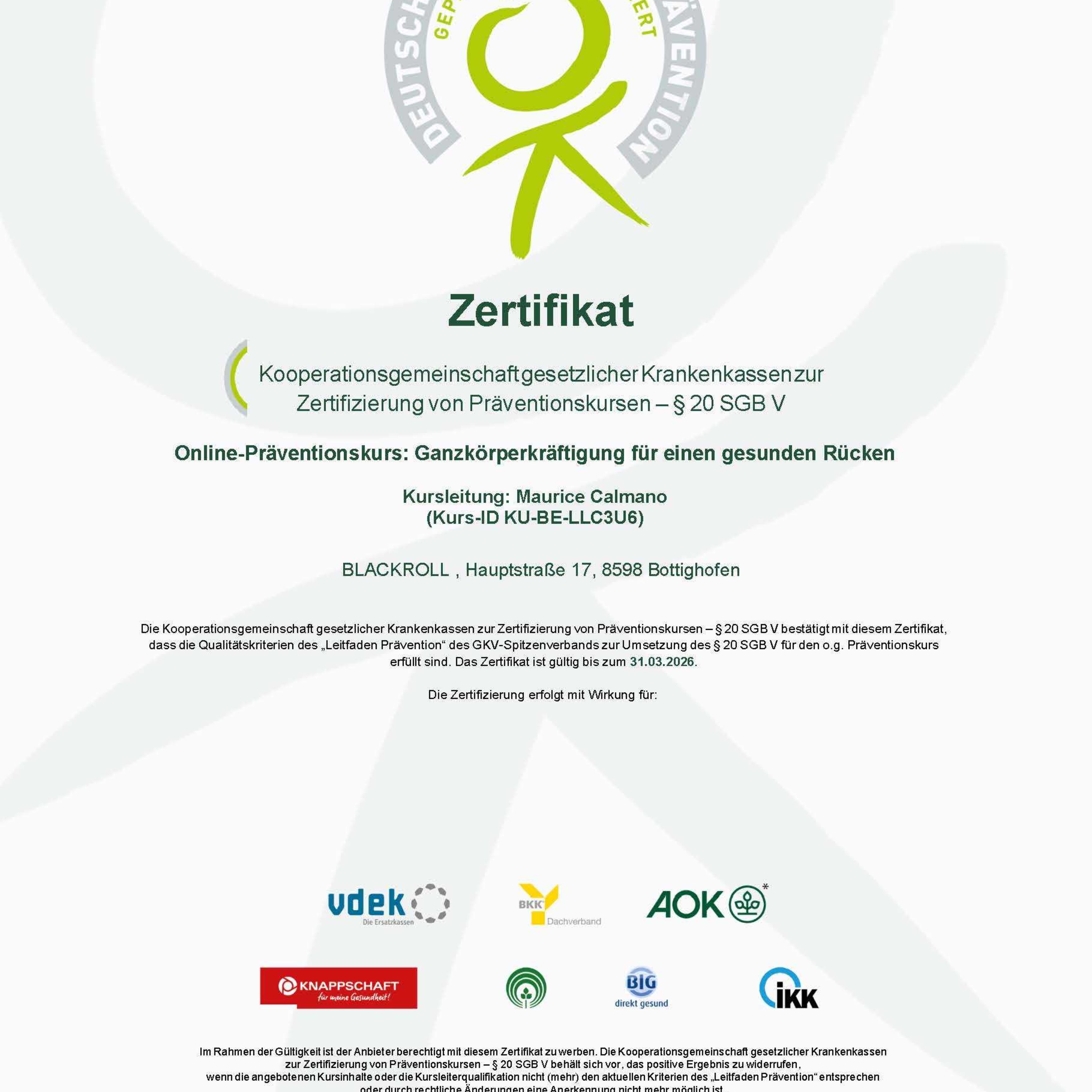 Prevention Course Certificate
