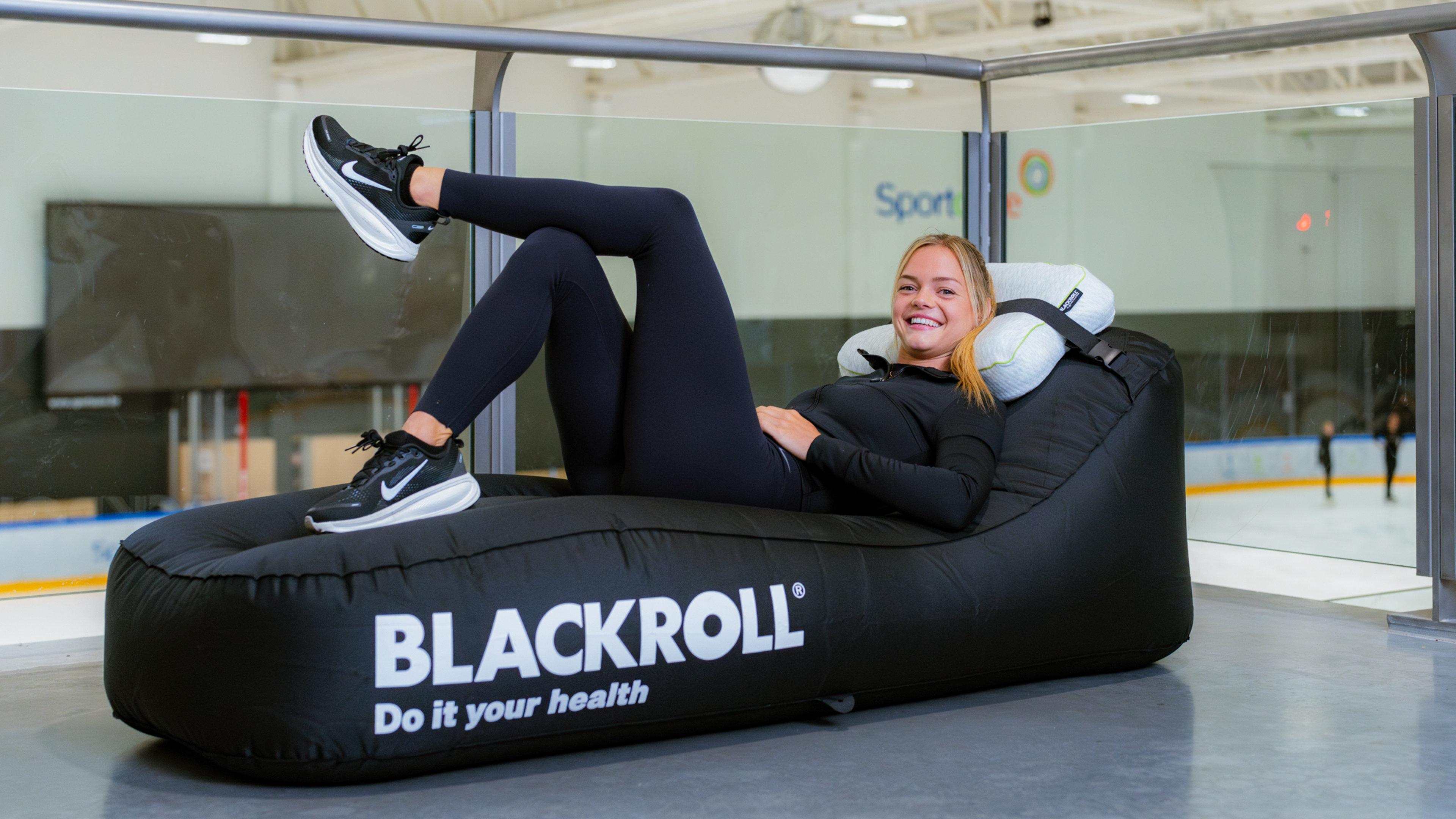 Loena wearing compression boots