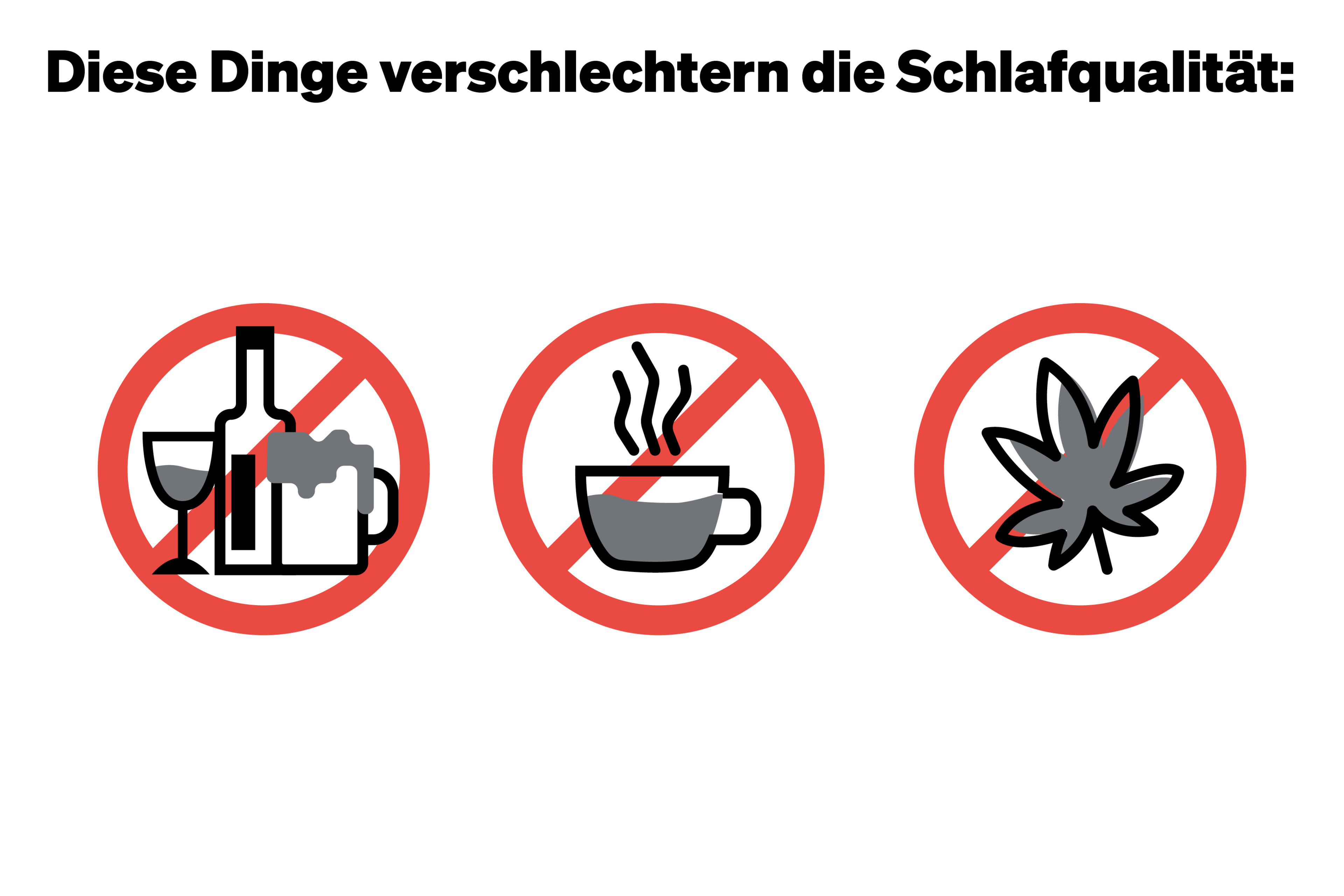 Myths about sleep hygiene: Alcohol and cannabis harm sleep and disrupt your sleep rhythm; caffeine has a long-lasting effect.