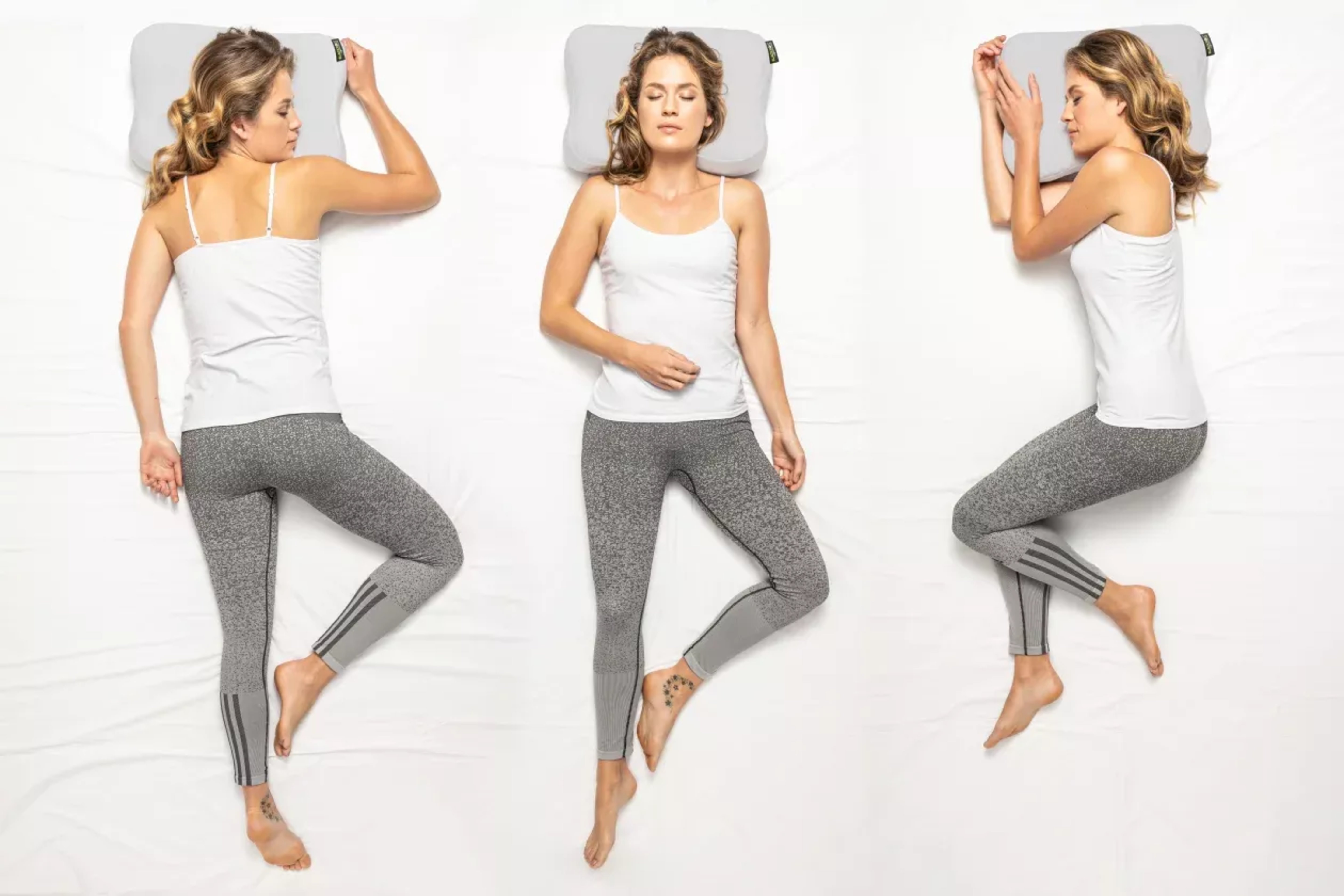 Woman in various sleeping positions