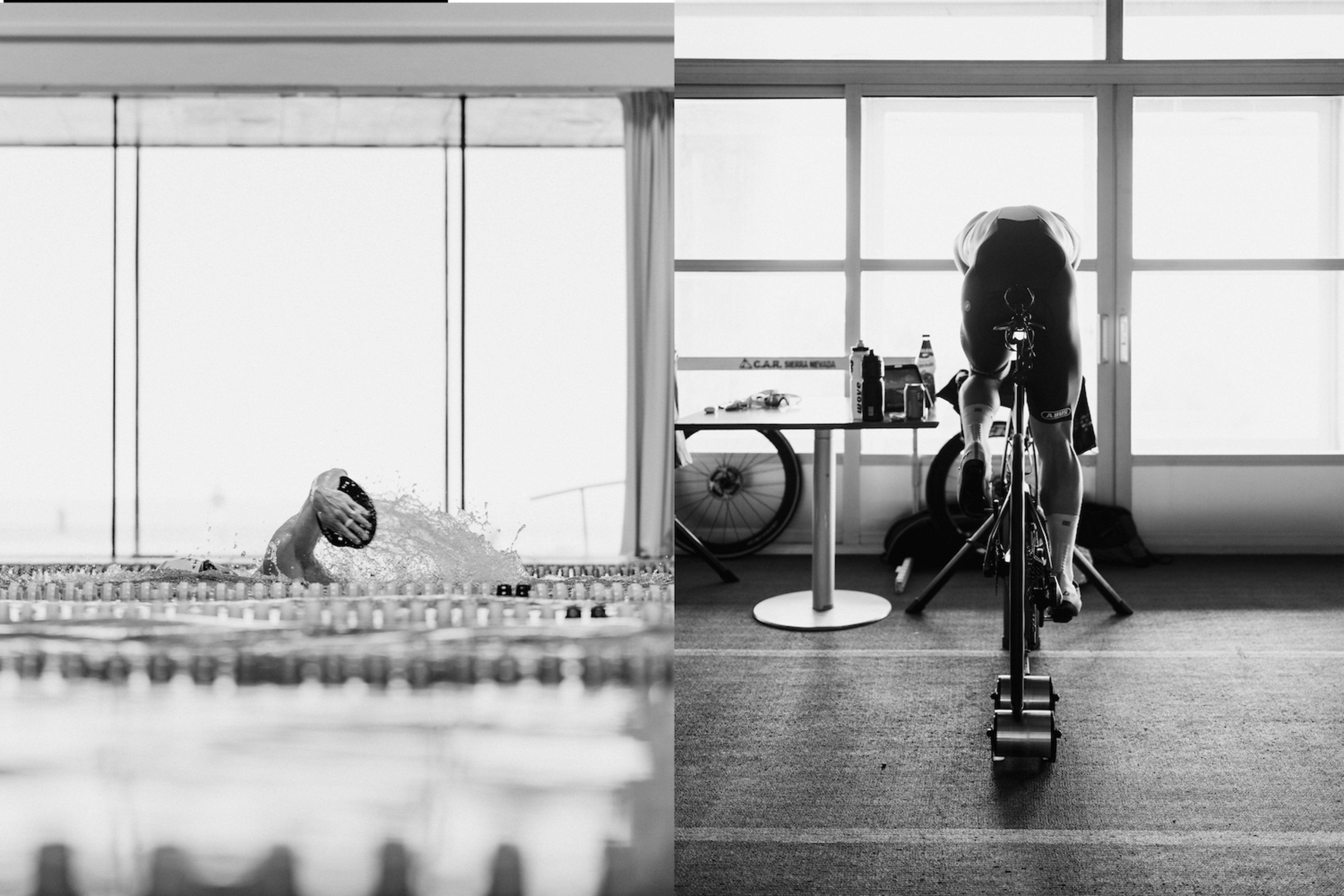 Frederic Funk swimming and cycling.