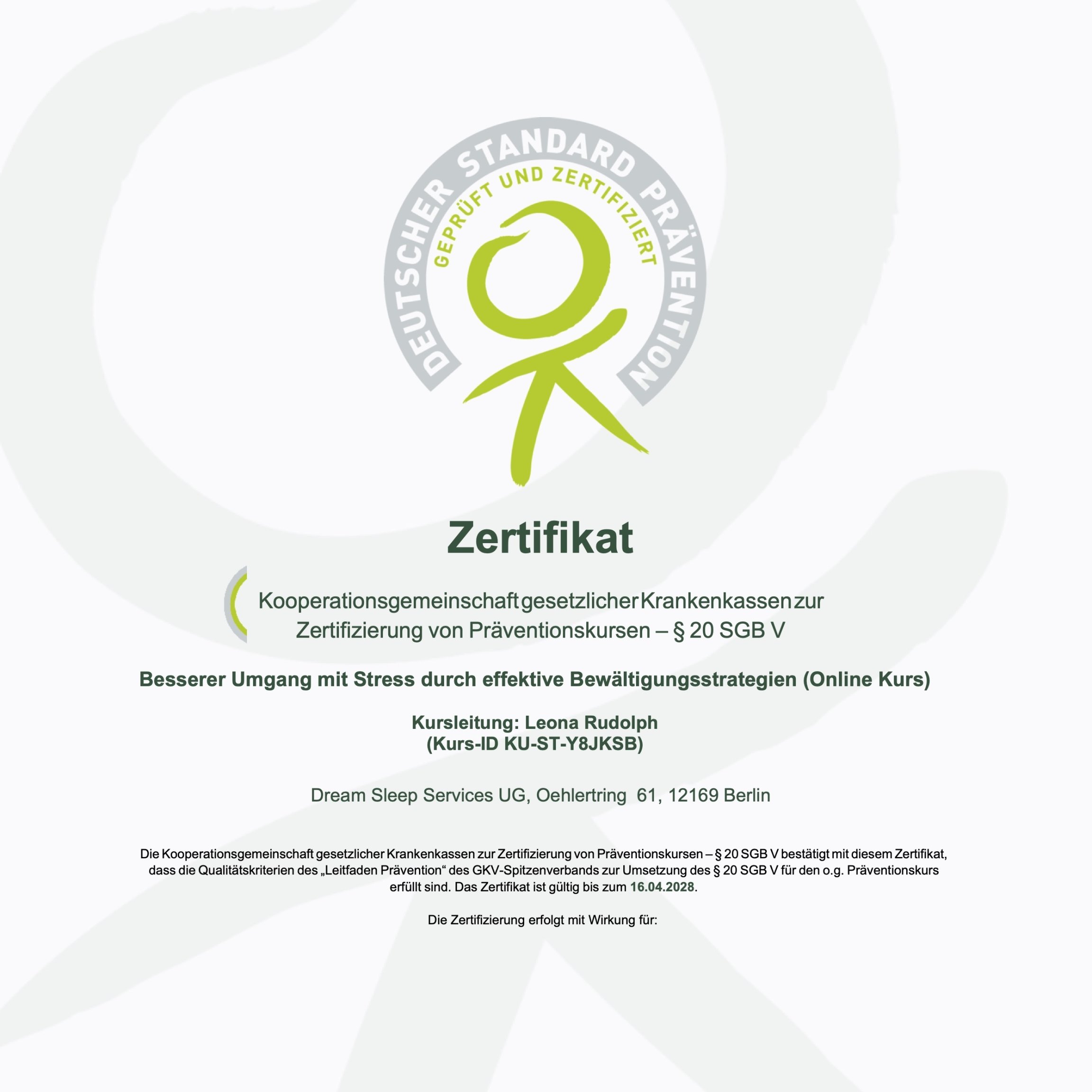 Zertifikat Präventionskurs