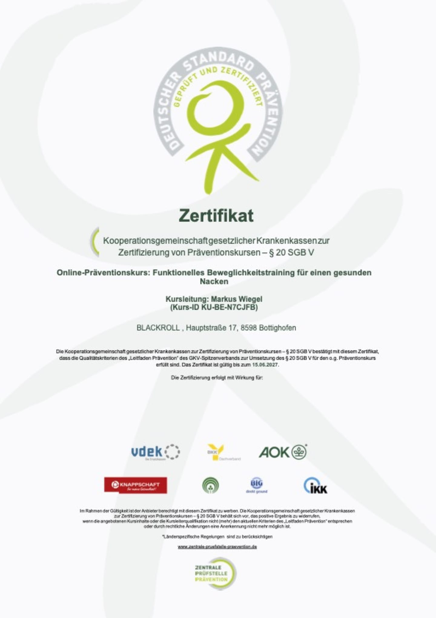 Zertifikat KU BE N7 CJFB