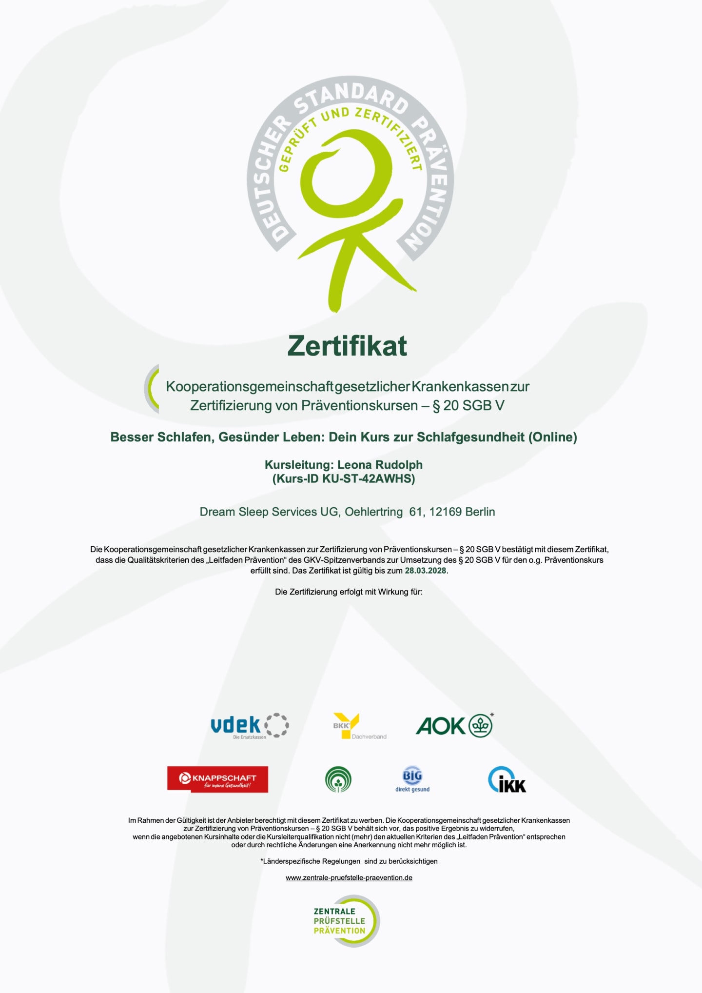 Zertifikat Präventionskurs