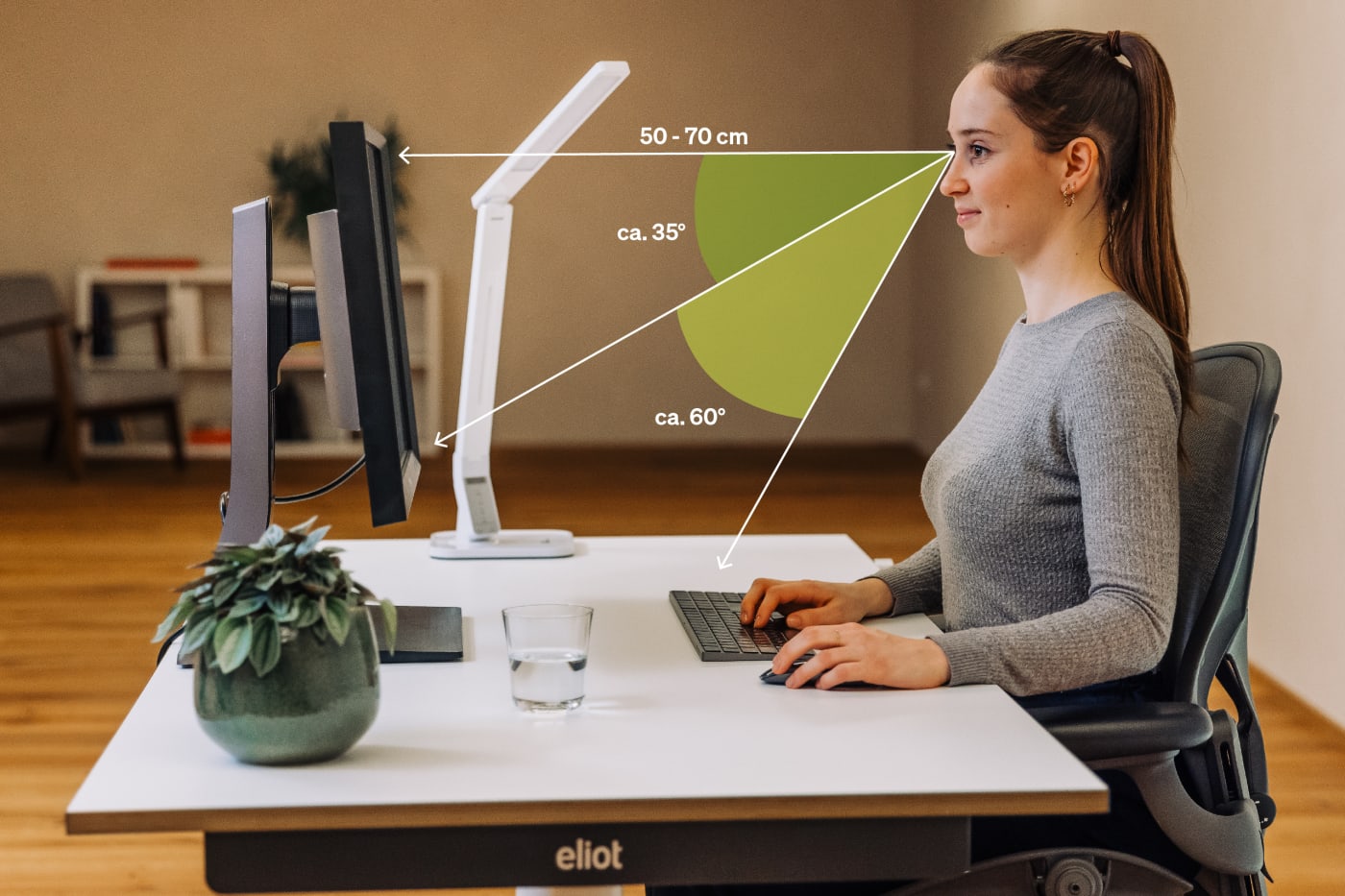 Ergonomische Einrichtung des Bildschirmes