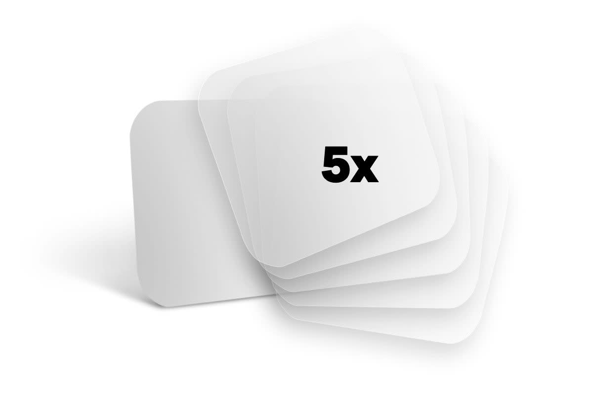 5 reusable adhesive foils for the THERMO PAD, shown transparently stacked on top of each other